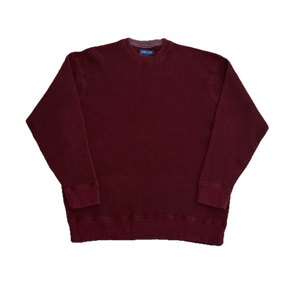 Vintage Jantzen Crewneck Sweater Mens XL Burgundy Red 100% Cotton Knit Grandpa